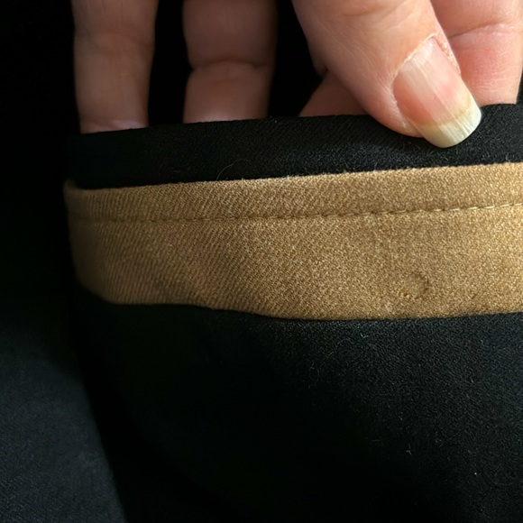 DKNY long wool coat with tan trimmed buttonholes, pockets and collar - Picture 9 of 9